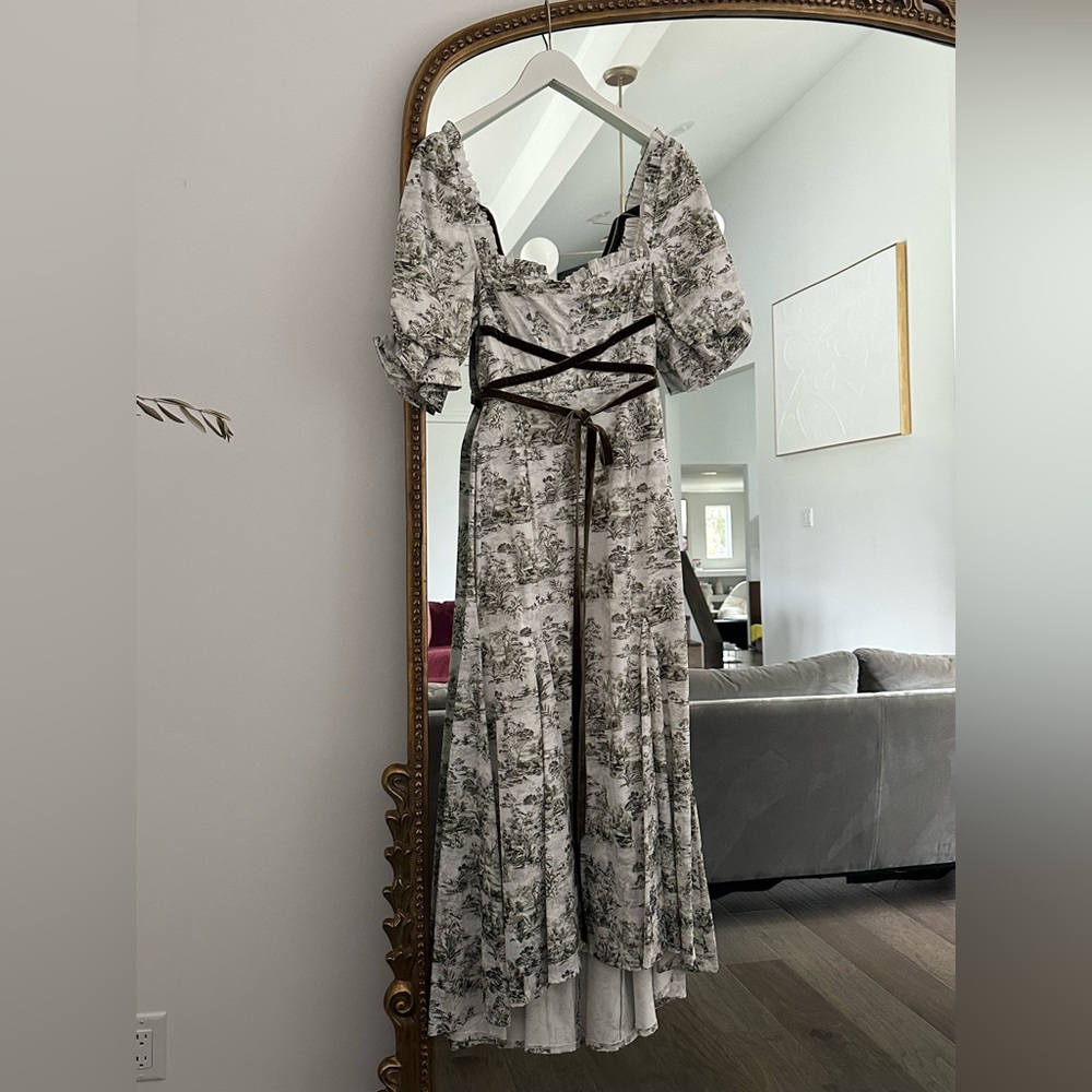 Antonio Melani x Nicola Bathie Hallie Jacquard Puff Sleeve Velvet Ribbon Dress